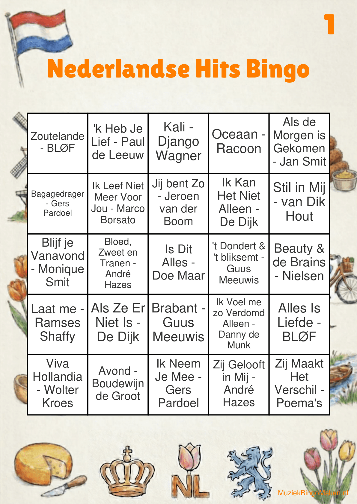 Nederlands bingo kaart voorbeeld